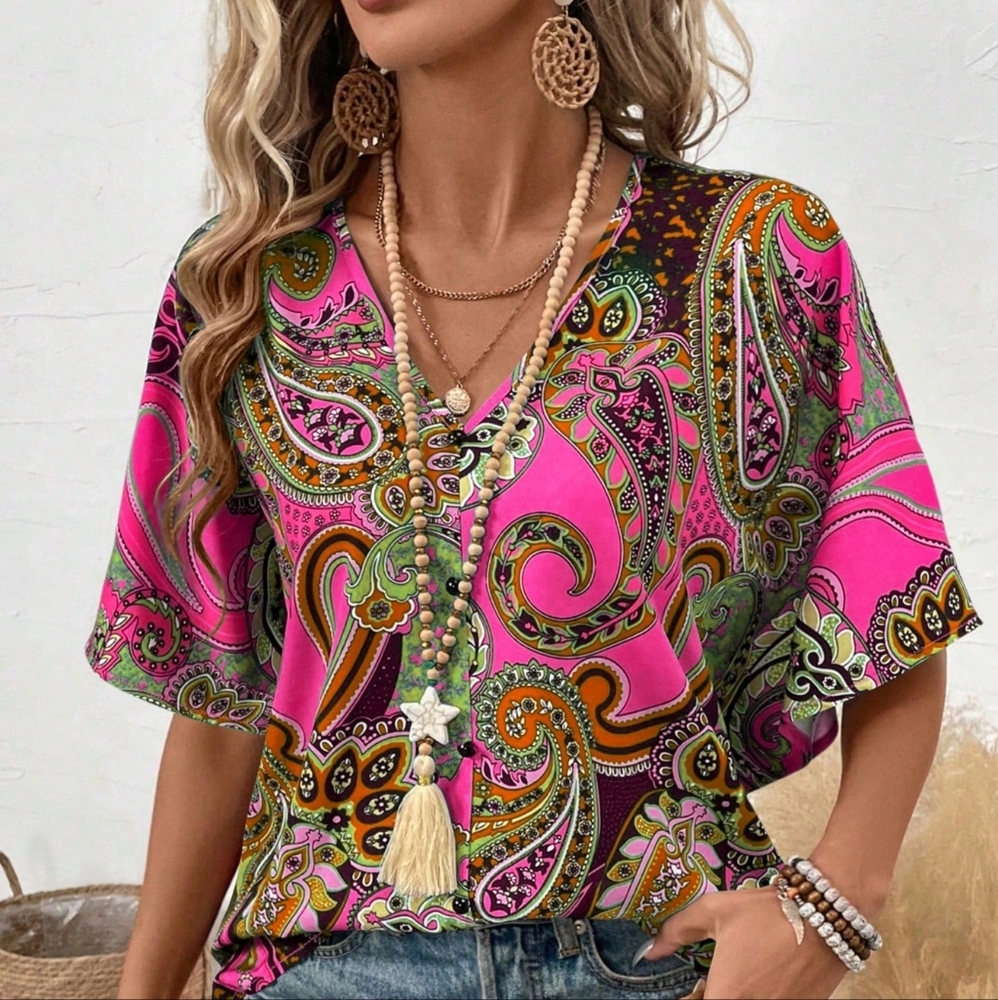 Printed Batwing Sleeve Shirt - Picture 2 of 4